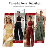 Conjunto Elegante Top de Encaje y Pantalón Ancho con Abertura