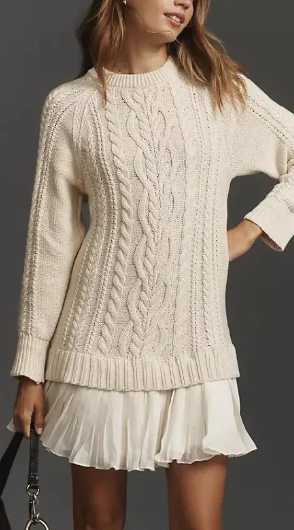 Celeste- Vestido de punto con falda plisada