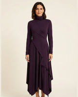 Elisa - Vestido maxi elegante con cuello alto y drapeado asimétrico