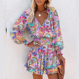 Nereda - Vestido mini con escote en V, manga larga y volantes