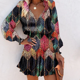 Nereda - Vestido mini con escote en V, manga larga y volantes