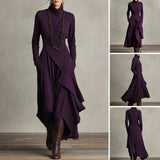 Elisa - Vestido maxi elegante con cuello alto y drapeado asimétrico